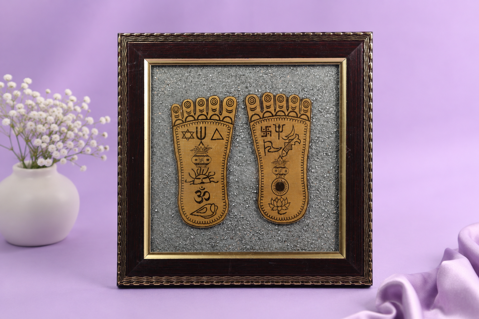 Charan Paduka Divine Footprints Pyrite Wall Frame