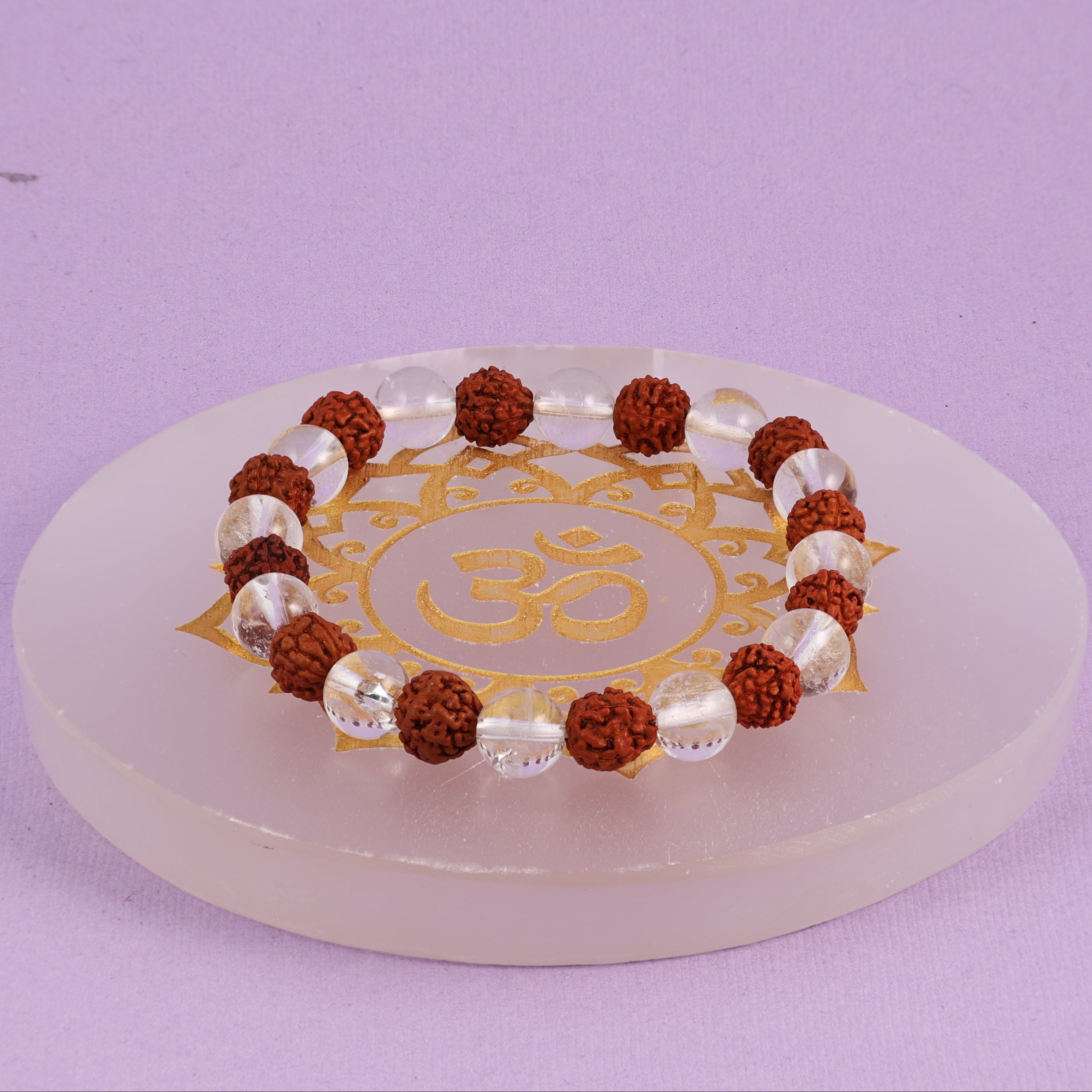 Natural Clear Quartz & 5 Mukhi Rudraksha Bracelet