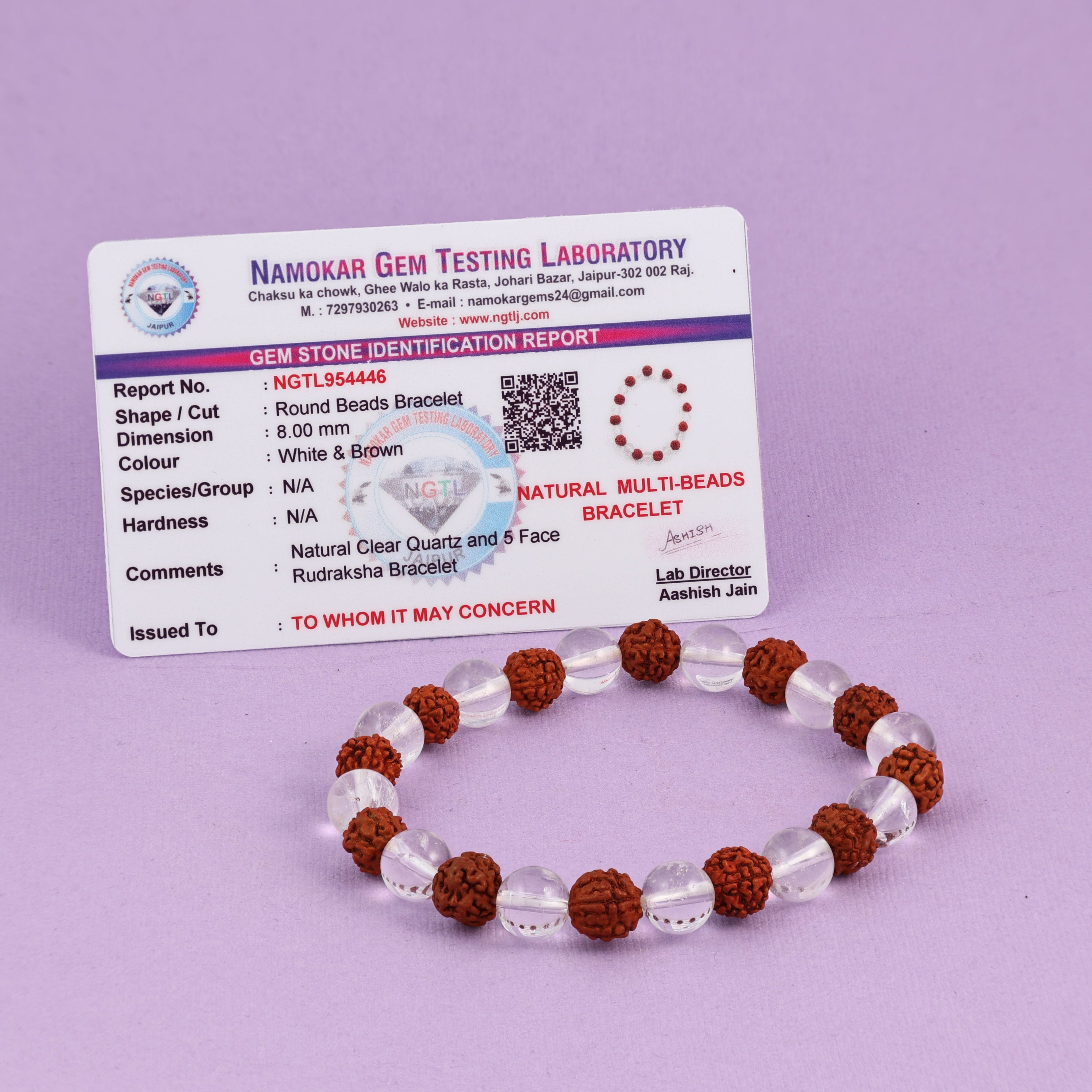 Natural Clear Quartz & 5 Mukhi Rudraksha Bracelet