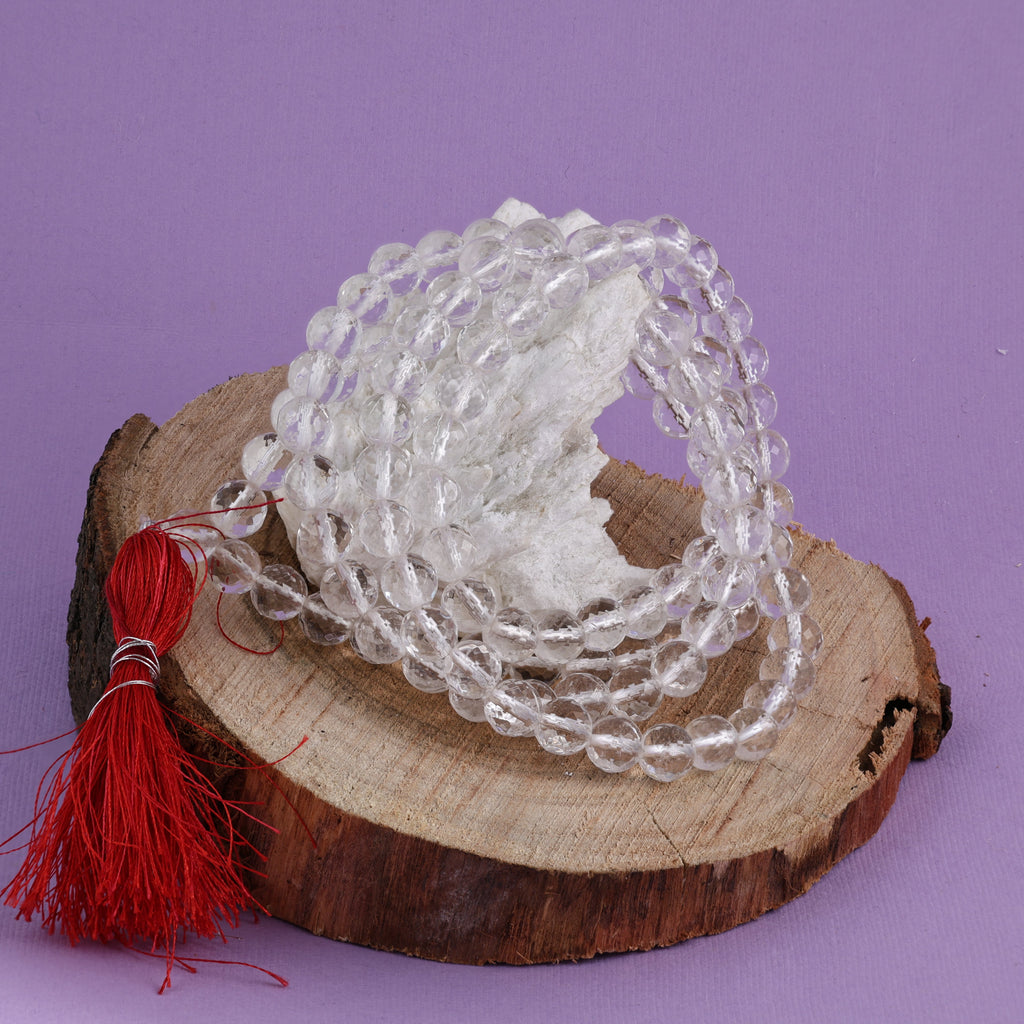 Natural Clear Quartz (Sphatik) Mala