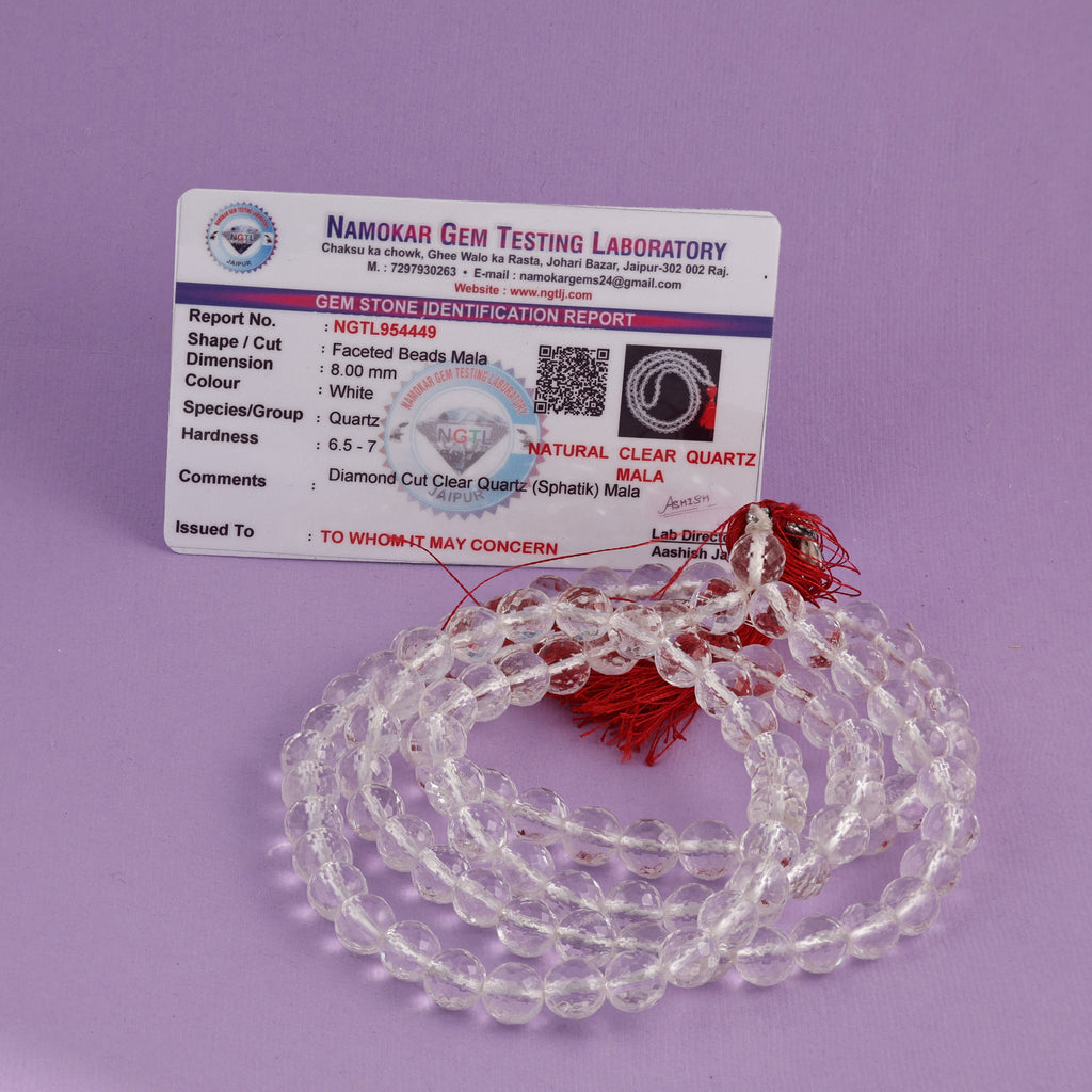 Natural Clear Quartz (Sphatik) Mala