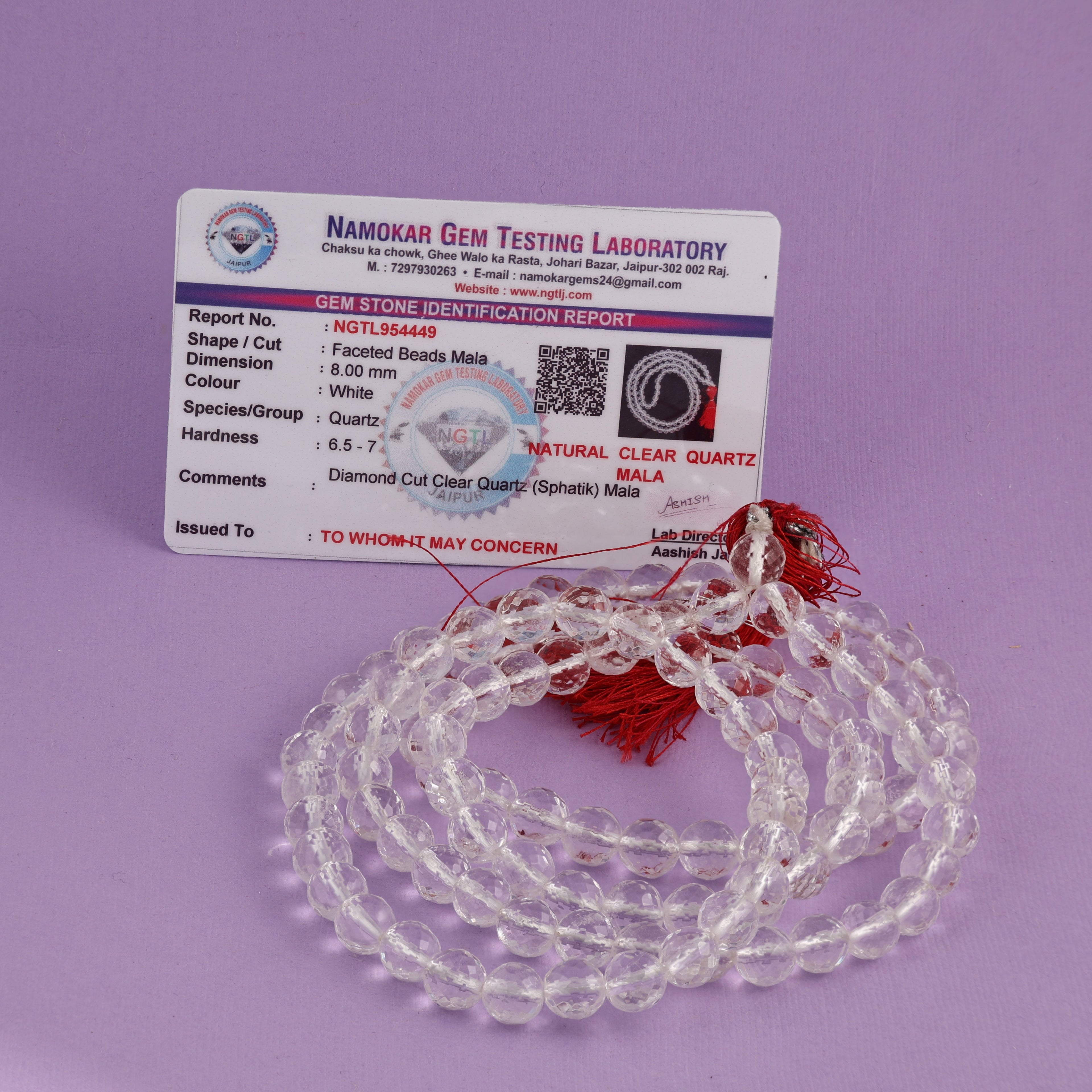 Natural Clear Quartz (Sphatik) Mala