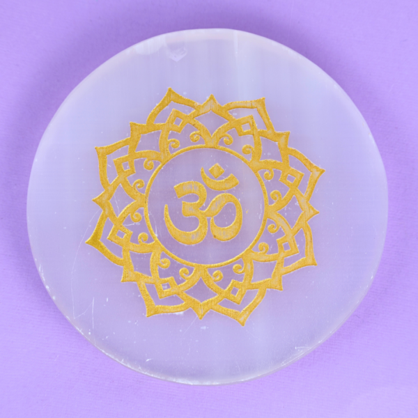 Selenite Om Engraved Charging Plate