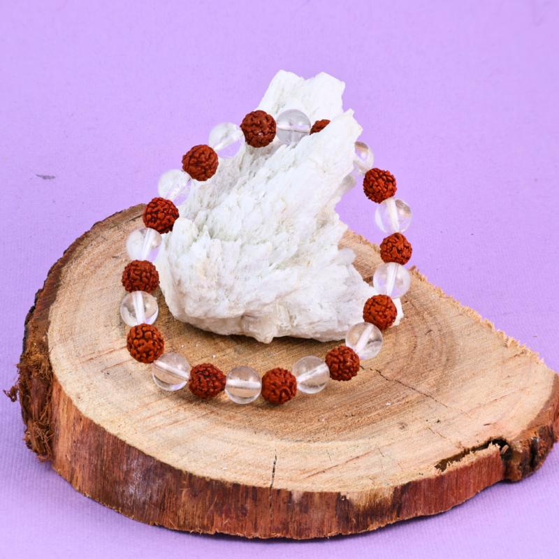 Natural Clear Quartz & 5 Mukhi Rudraksha Bracelet