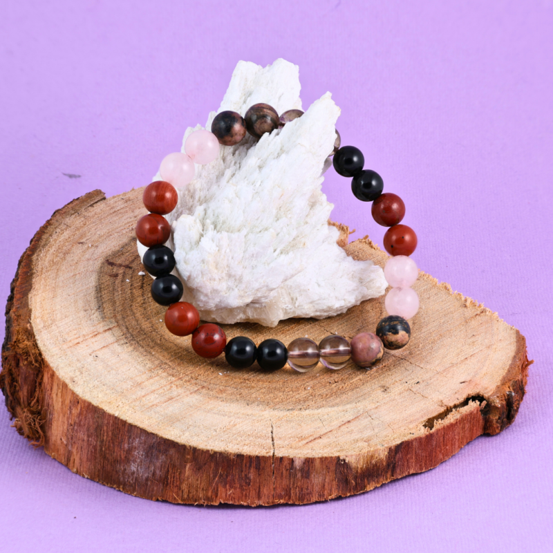 Rhodonite, Rose Quartz & Black Onyx Healing Bracelet