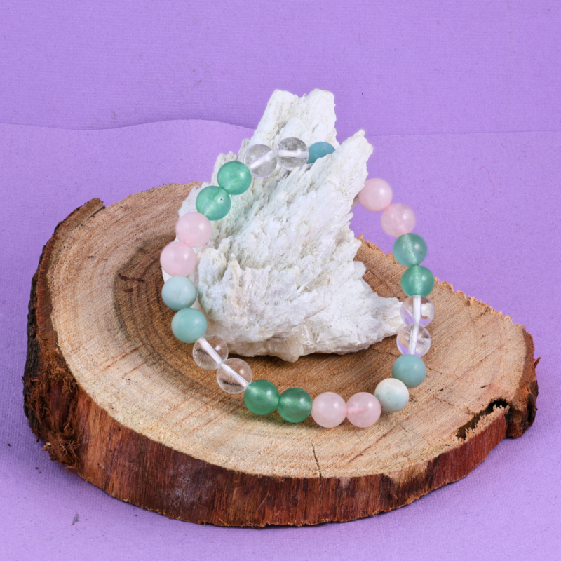 Amazonite, Rose Quartz & Clear Quartz Bracelet